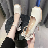 LBSFY  -  Square Toe Bow Mary Janes Shoes Women High Heels Lolita Shoes New Spring 2024 Pumps Fashion Party Zapatos Elegant Female Chunky